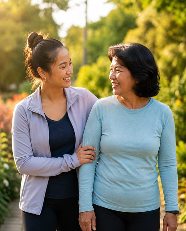 Two women talking together